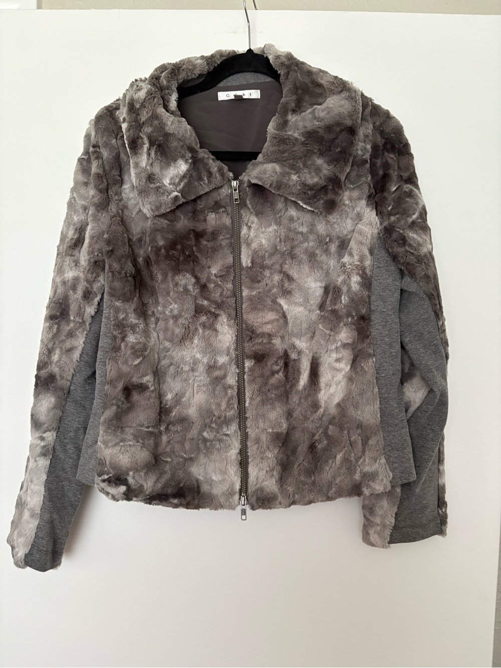 CAbi Plush Faux Fur Zip Jacket in Gray